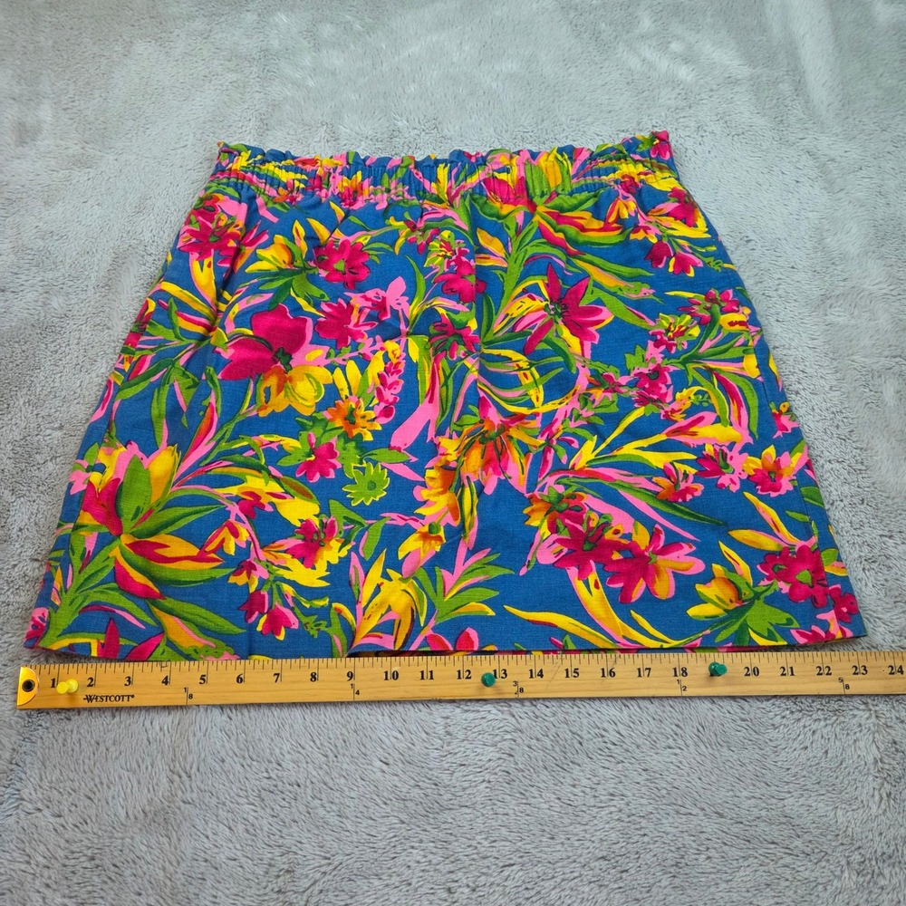 J.Crew Linen Floral Skirt Womens Sz 12 Elastic Waist Tropical Mini Blue Multi